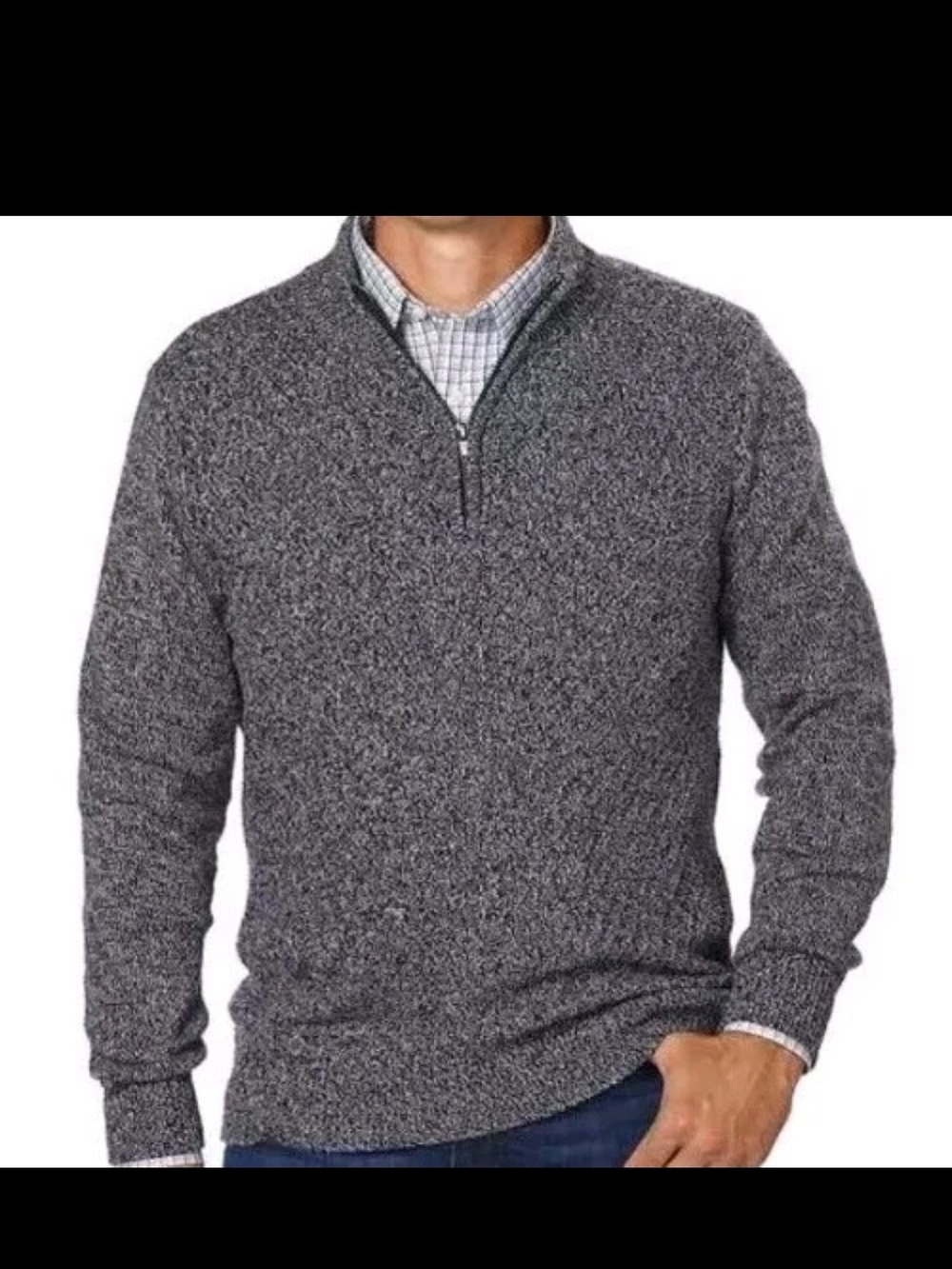 Calvin Klein Jeans Grey Black Marl Mock Neck Quarter Zip Pullover Sweater Mens M